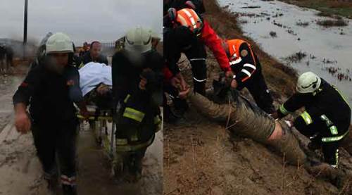 Gece batağa saplandı, sabaha kadar kurtarılmayı bekledi