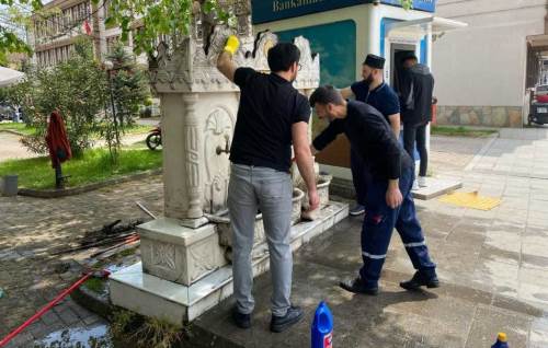 Gölyaka’da imamlar çeşmeyi pırıl pırıl yaptılar