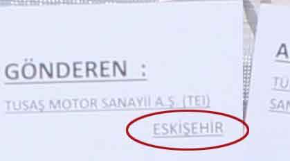 Gönderen: Eskişehir - Alıcı: Ankara