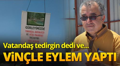 Gürleyik için vinçle eylem yaptı