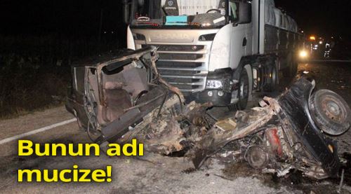 İkiye bölünen otomobilden sağ çıktı