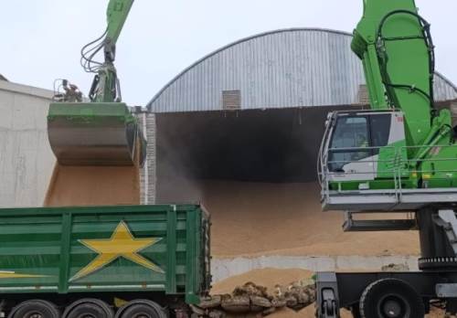 Karasu'da depo duvarı çöktü, tahıllar yola saçıldı