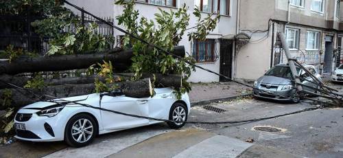 Lodos arabaları ezdi geçti! Hem ağaç hem elektrik direği...