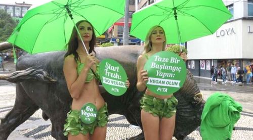 Marullu bikinili şemsiyeli eylem yaptılar