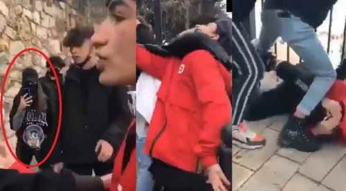 Ölümüne "kız kavgası" kamerada! Erkekler yumruklaştı, kızlar...