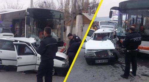 Otobüs otomobil ile çarpıştı: 1 ölü 2 yaralı