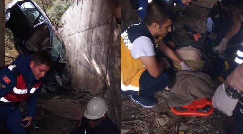 Otomobil menfeze uçtu; 1 ölü 2 yaralı