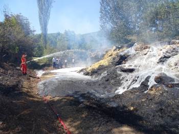 Saman Yüklü Tır Yandı, Alevler Ormana Sıçradı
