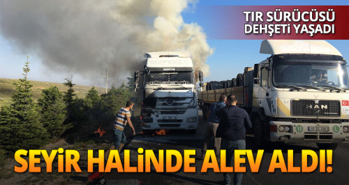 Seyir halindeki TIR alev aldı