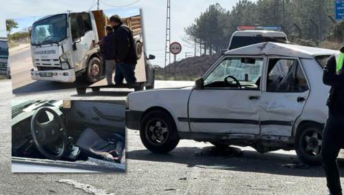Seyitgazi yolunda bir kaza daha! Kamyon otomobile çarptı: 2 yaralı
