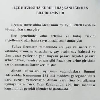 Şuhut’Ta 65 Yaş Ve Üstü Vatandaşlara Kısmi Yasak  Getirildi
