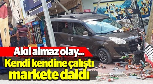 Sürücüsü olmayan araç markete daldı