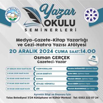 Talas’ta yazar okulu seminerleri sürüyor