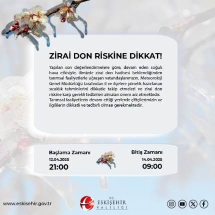 Vali Aksoy’dan çiftçilere zirai don uyarısı