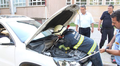 Yavru kediyi itfaiye kurtardı