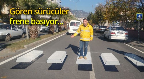 Yaya güvenliği için 3 boyutlu yaya geçidi yapıldı
