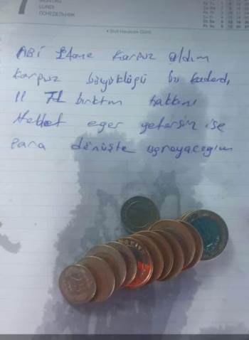 Yediği karpuzun parası için bu notu yazdı