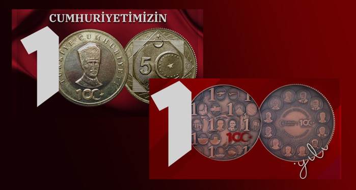 Cumhuriyetin 100. yılına özel hatıra parası ve 5 Türk lirası basıldı