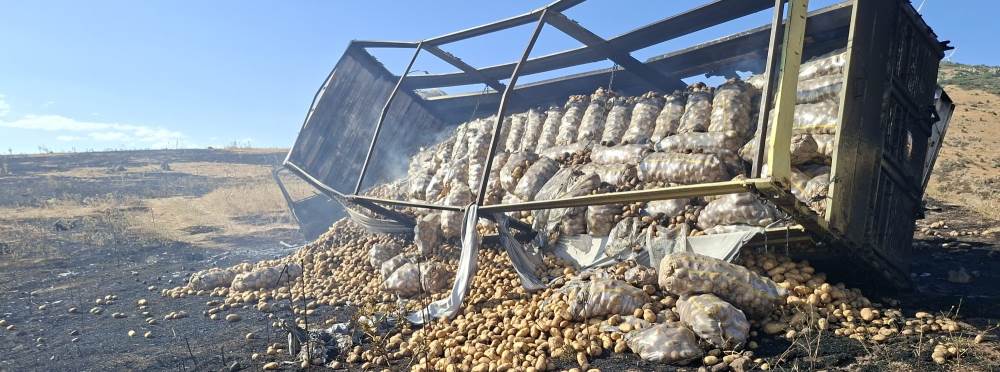 Afyon’da kamyon yangını: 100 hektarlık alan z…