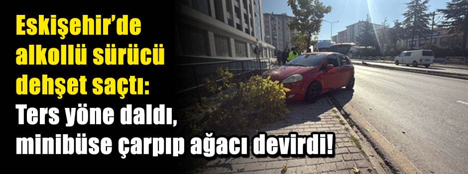 Eskişehir’de alkollü sürücü dehşet saçtı: Ters yöne daldı, minibüse çarpıp ağacı devirdi!